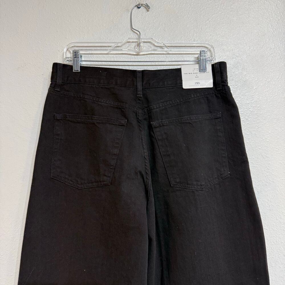 Zara Black Mid Rise Loose Fit Wide Leg Jeans Sz 8 NWT - Picture 8 of 10